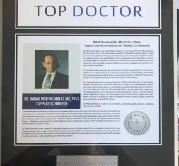 Dr. Babak Moeinolmolki Top Doctor Award Plaque